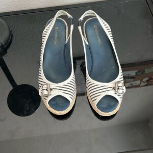 Blue and white wedge shoe